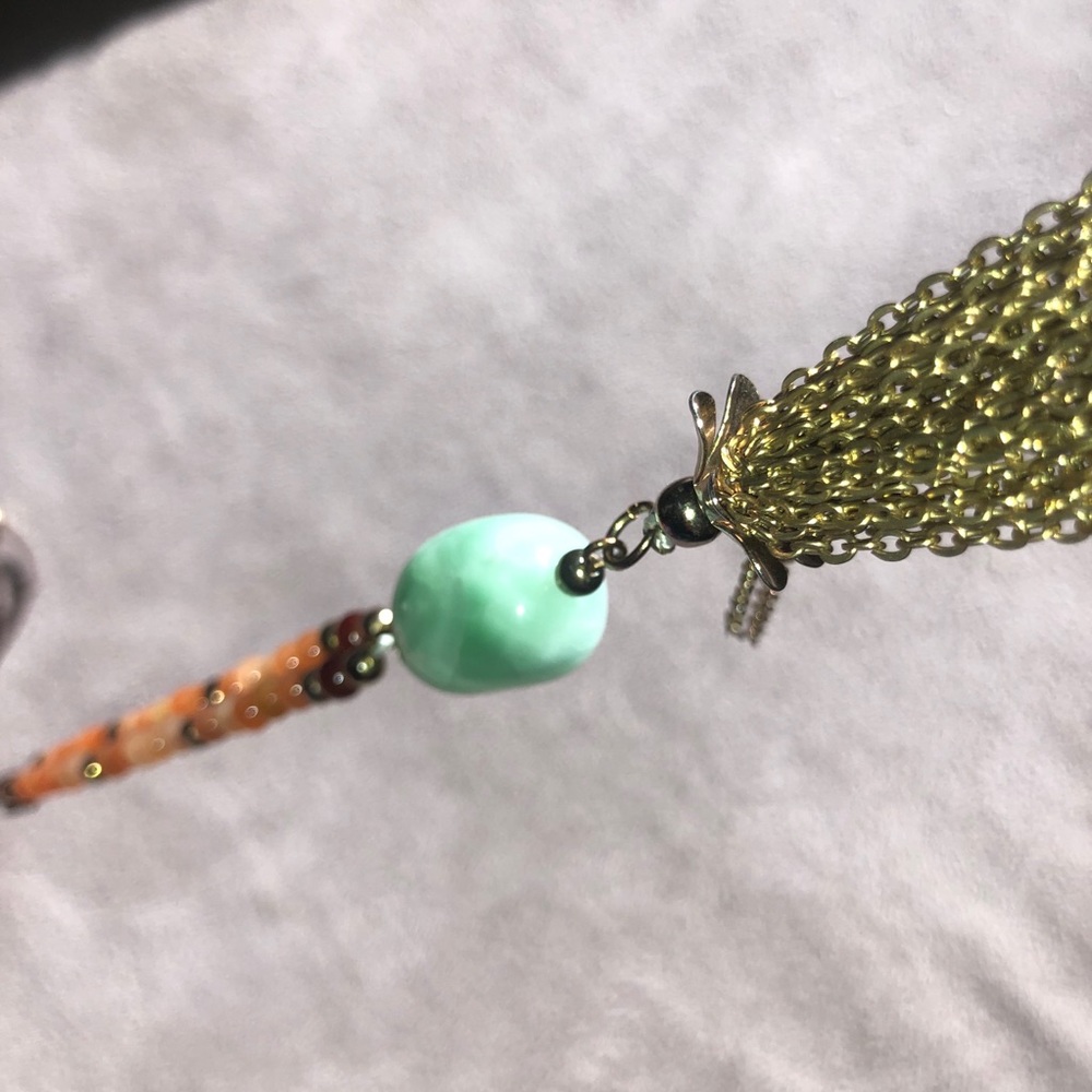 Green Jade Necklace with Leather Rope and Tan Bead